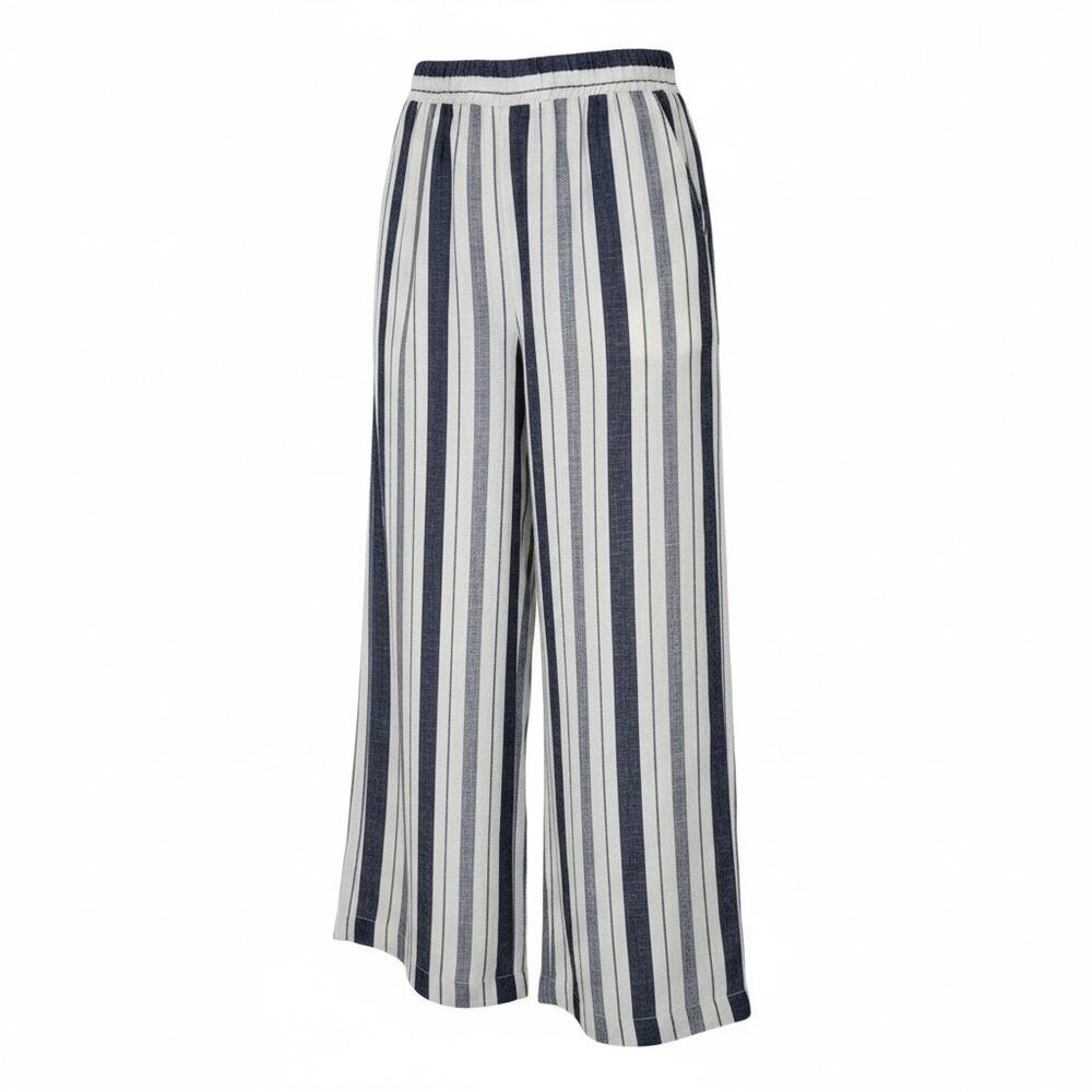 Hatley Medium Linen Striped Wide Leg Pants Pull On Cropped Nautical Vacation